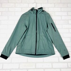 Free Country Womens Sage Green Ribbed Softshell Hooded Jacket Faux Fur Lined M